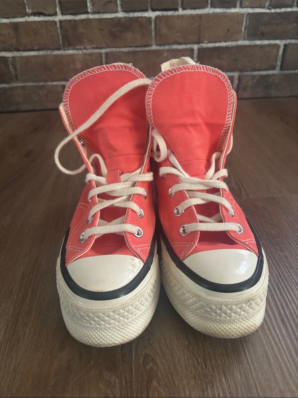 Converse High Top Sneakers - Coral Orange Canvas with White Accents - Picture 4 of 12